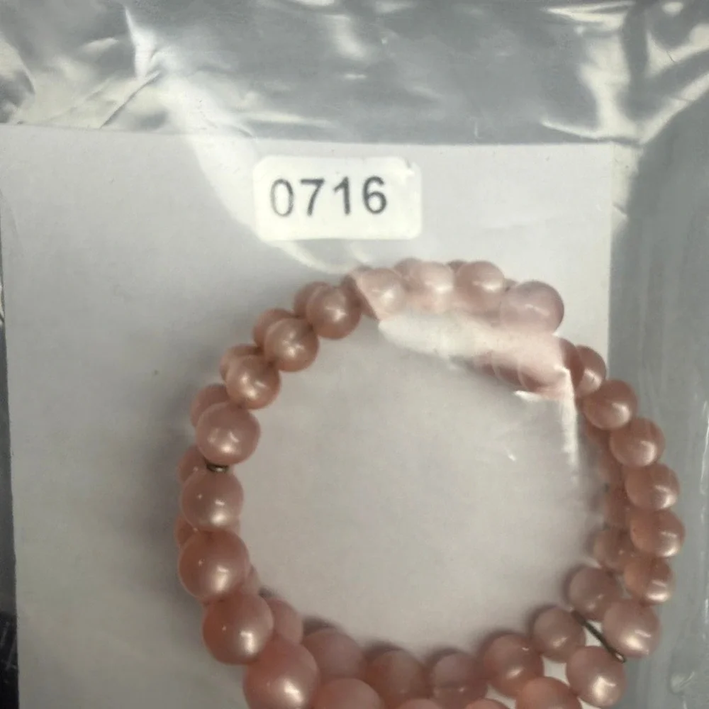 Vintage Moonglow Bracelet Pastel Pink Lucite Bead Double Row Memory Wire  6.5